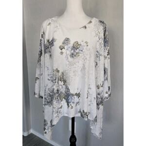 Elena Baldi Drapey Layered Floral Knit Logenlook Italian Blouse Tunic Top Sz L